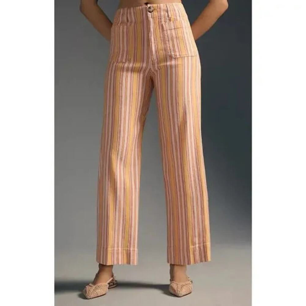Anthropologie Maeve The Colette Stripe Pant Pink Orange